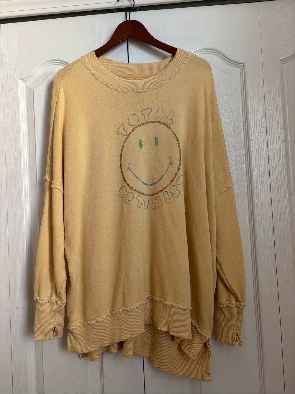 aerie Pale Yellow Smiley Graphic Oversized Crewneck Sweater